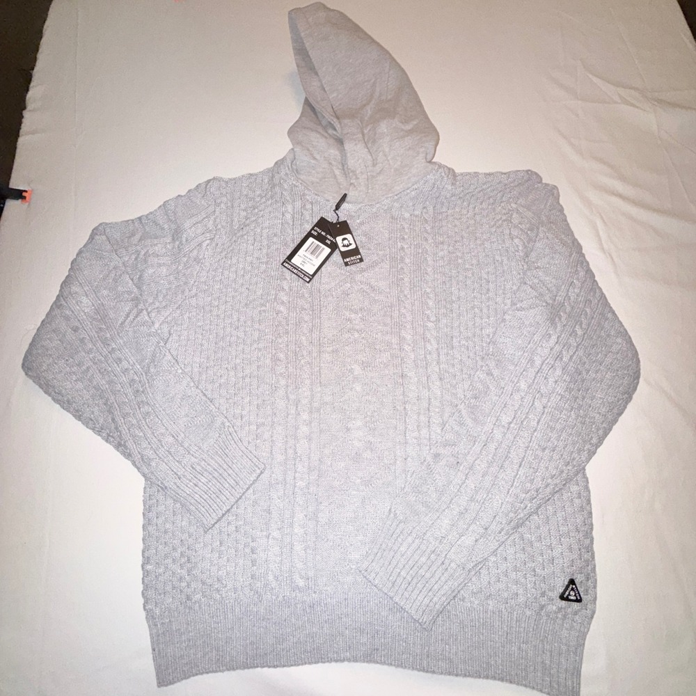 American Stitch Knitted Hoodie Mens XXL Grey NWT Cable Knit Pullover